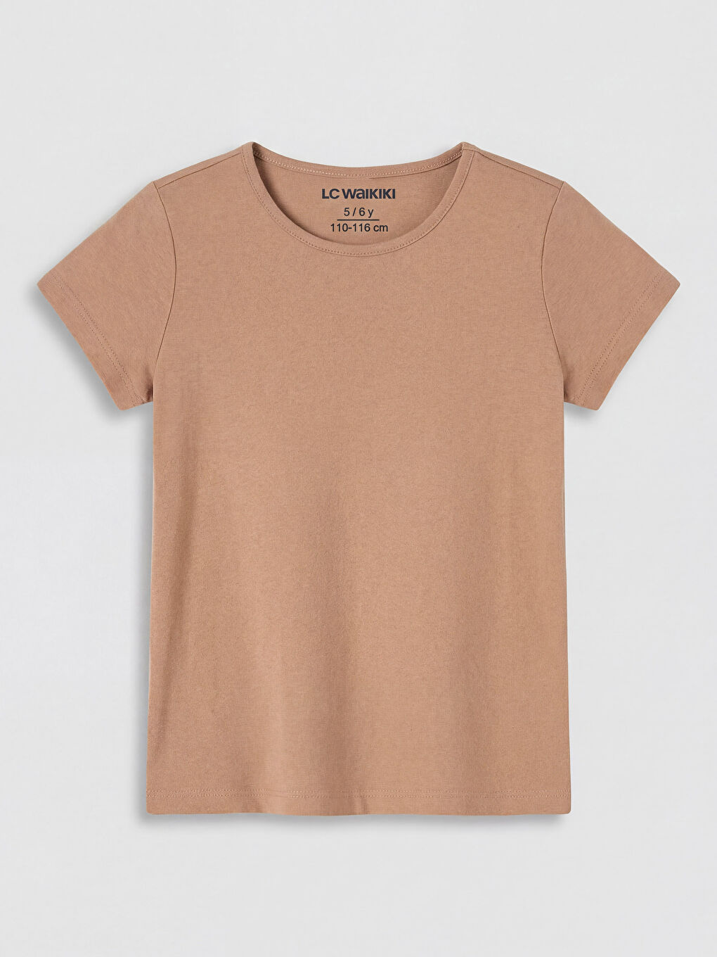 Kahverengi Bisiklet Yaka Kız Çocuk Tişört-1