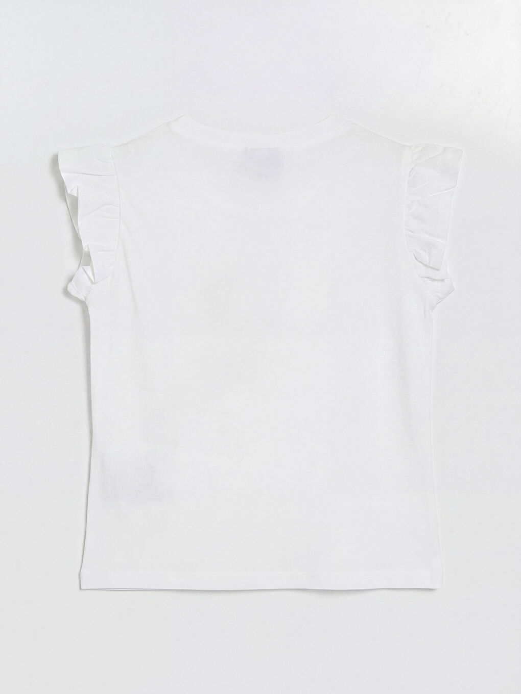 Beyaz Bisiklet Yaka Kalp Baskılı Kız Çocuk Tişört-1