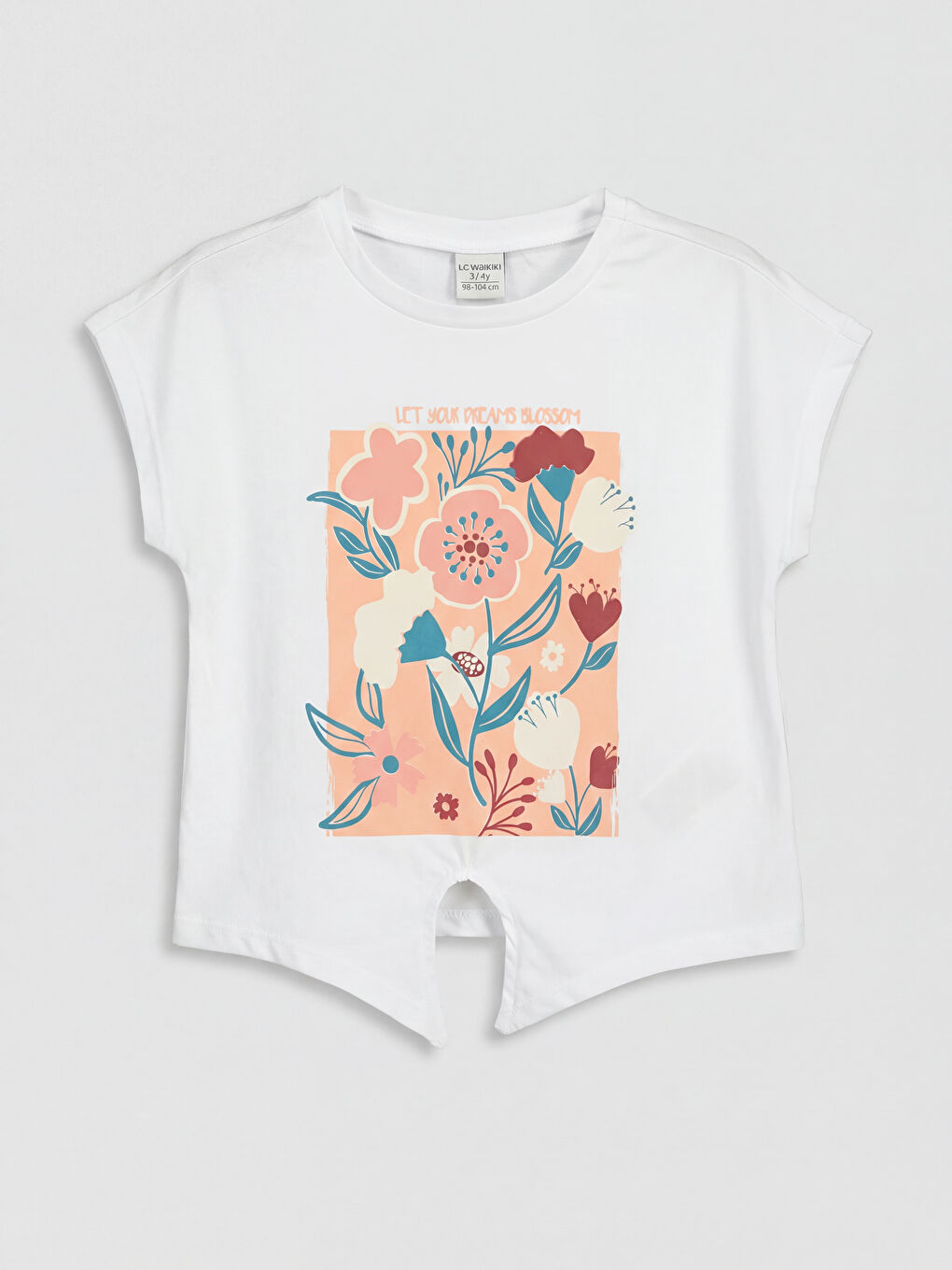 Beyaz Çiçek Baskılı Kız Çocuk Tişört