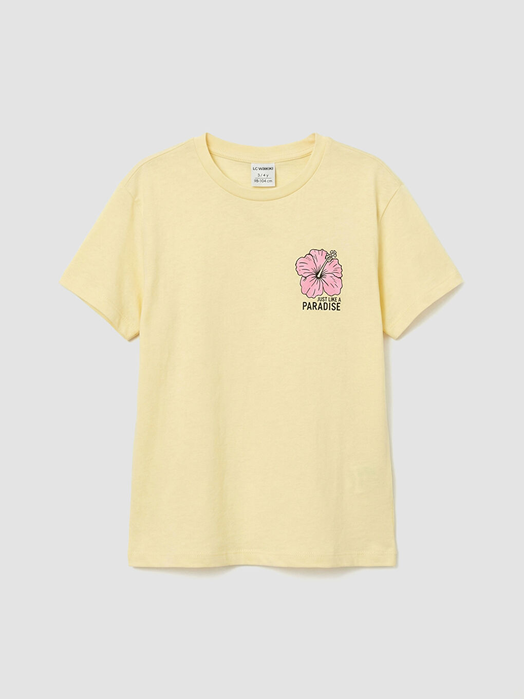 Sarı Kısa Kollu Bisiklet Yaka Baskılı Kız Çocuk Tişört