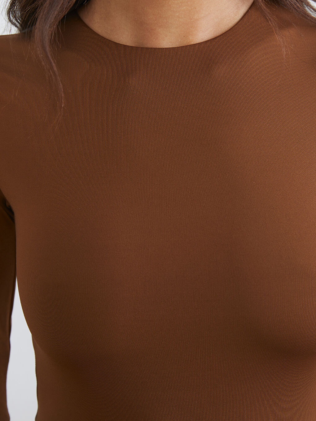 Kahverengi Bisiklet Yaka Kadın Bodysuit-2