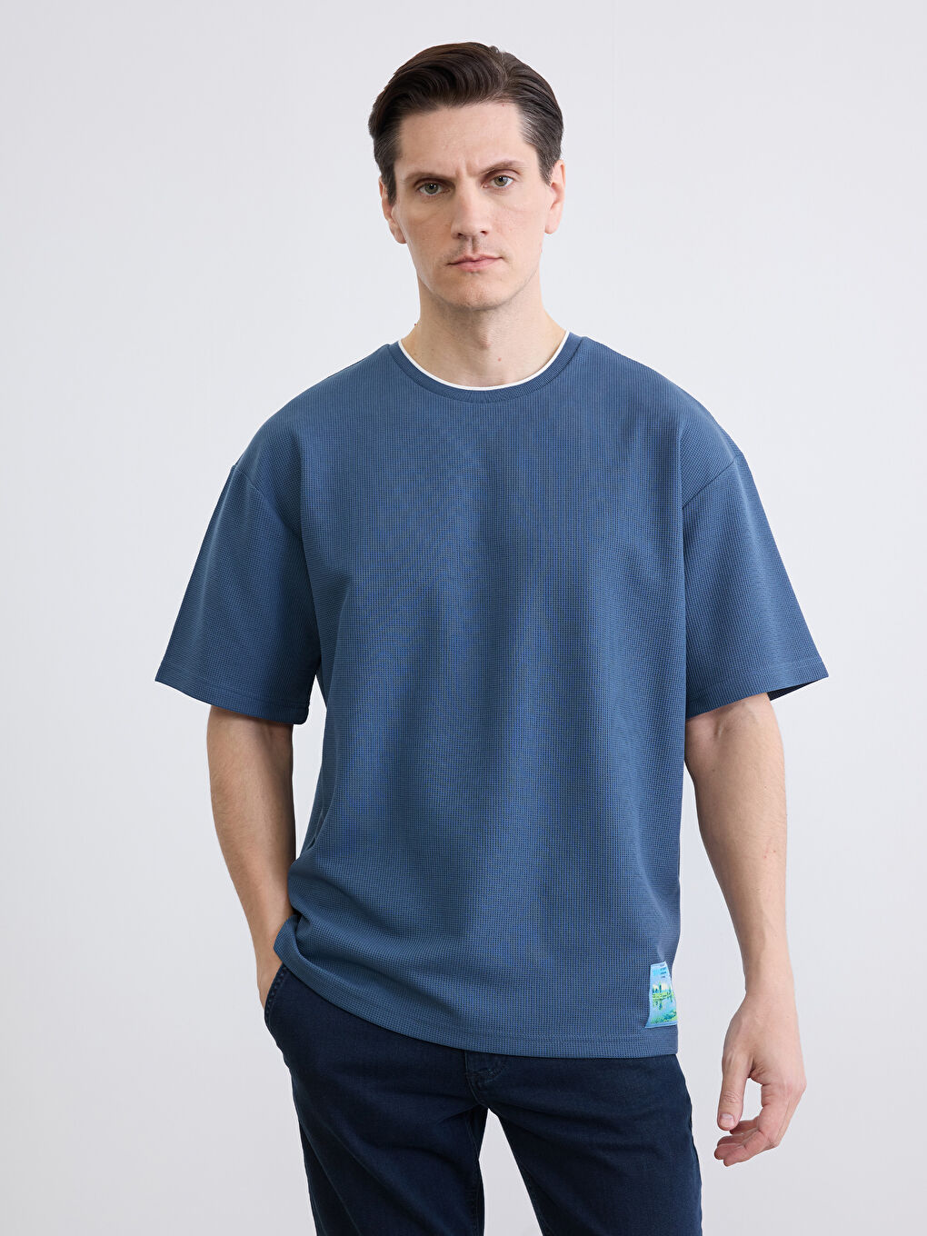 Petrol  Oversize Bisiklet Yaka Erkek Tişört