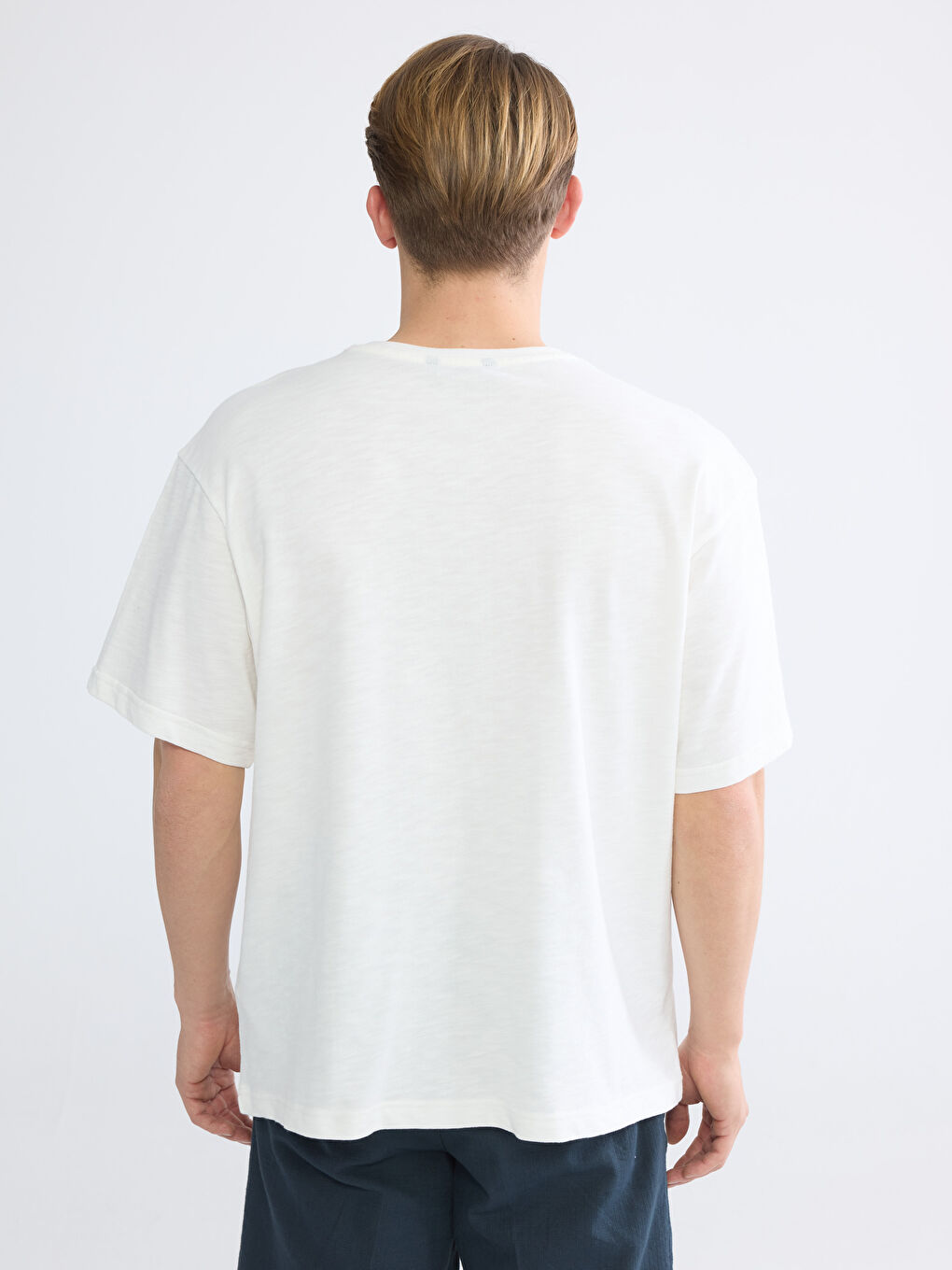 Ekru Bisiklet Yaka Penye Erkek Tişört-3