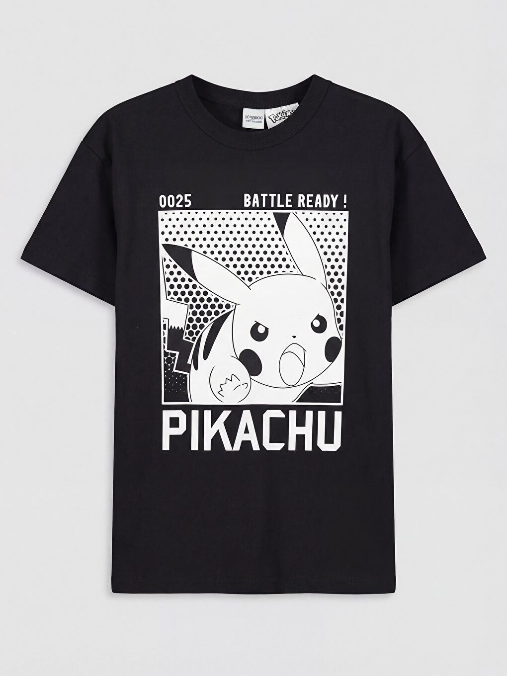 Antrasit Bisiklet Yaka Pikachu Baskılı Erkek Çocuk Tişört