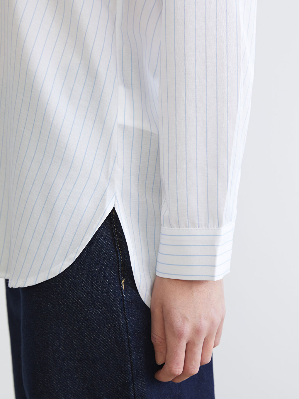 Mavi Çizgili Kadın Poplin Gömlek-2