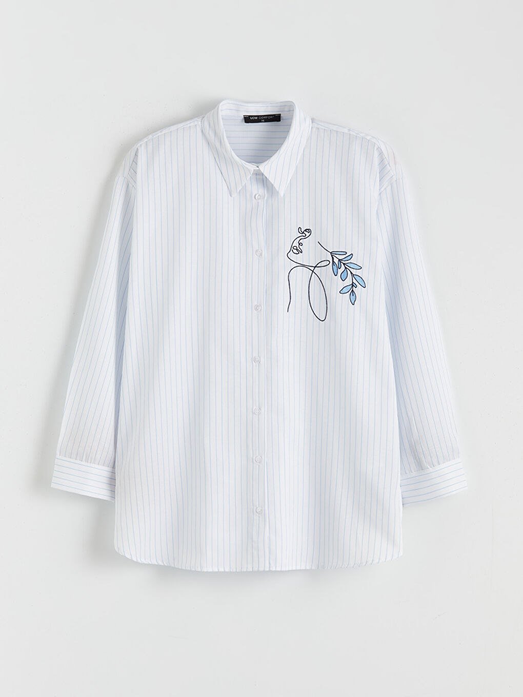 Mavi Çizgili Kadın Poplin Gömlek-4