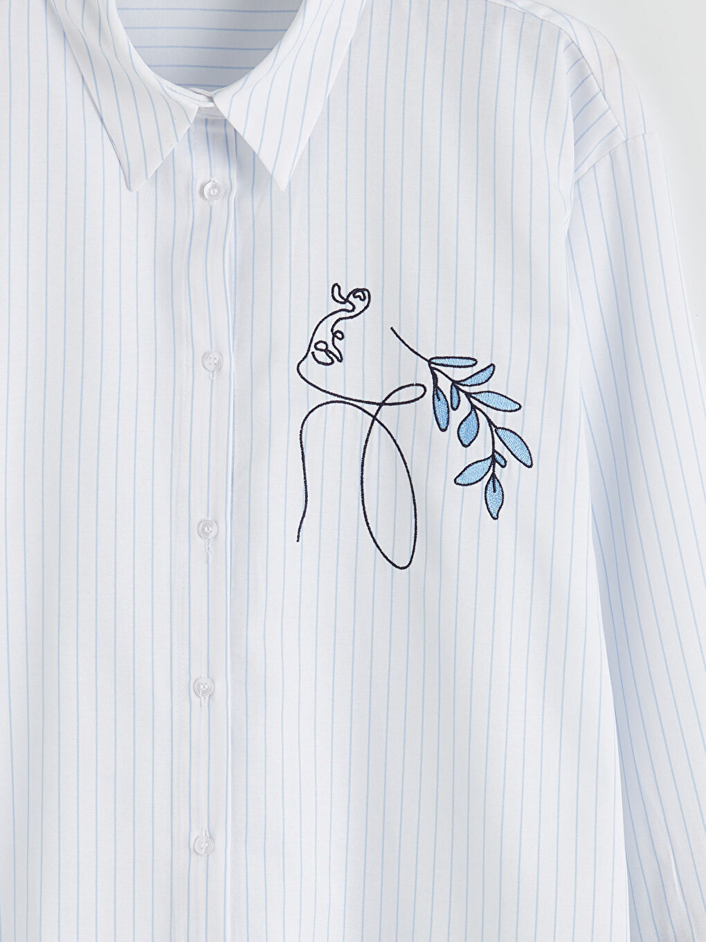 Mavi Çizgili Kadın Poplin Gömlek-5