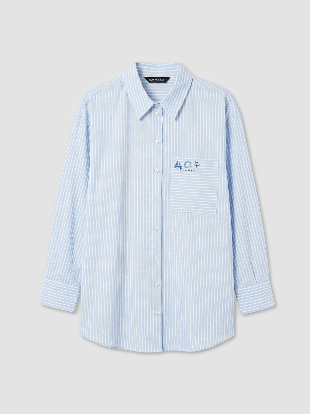 Mavi Çizgili Oversize Poplin Kadın Gömlek Tunik