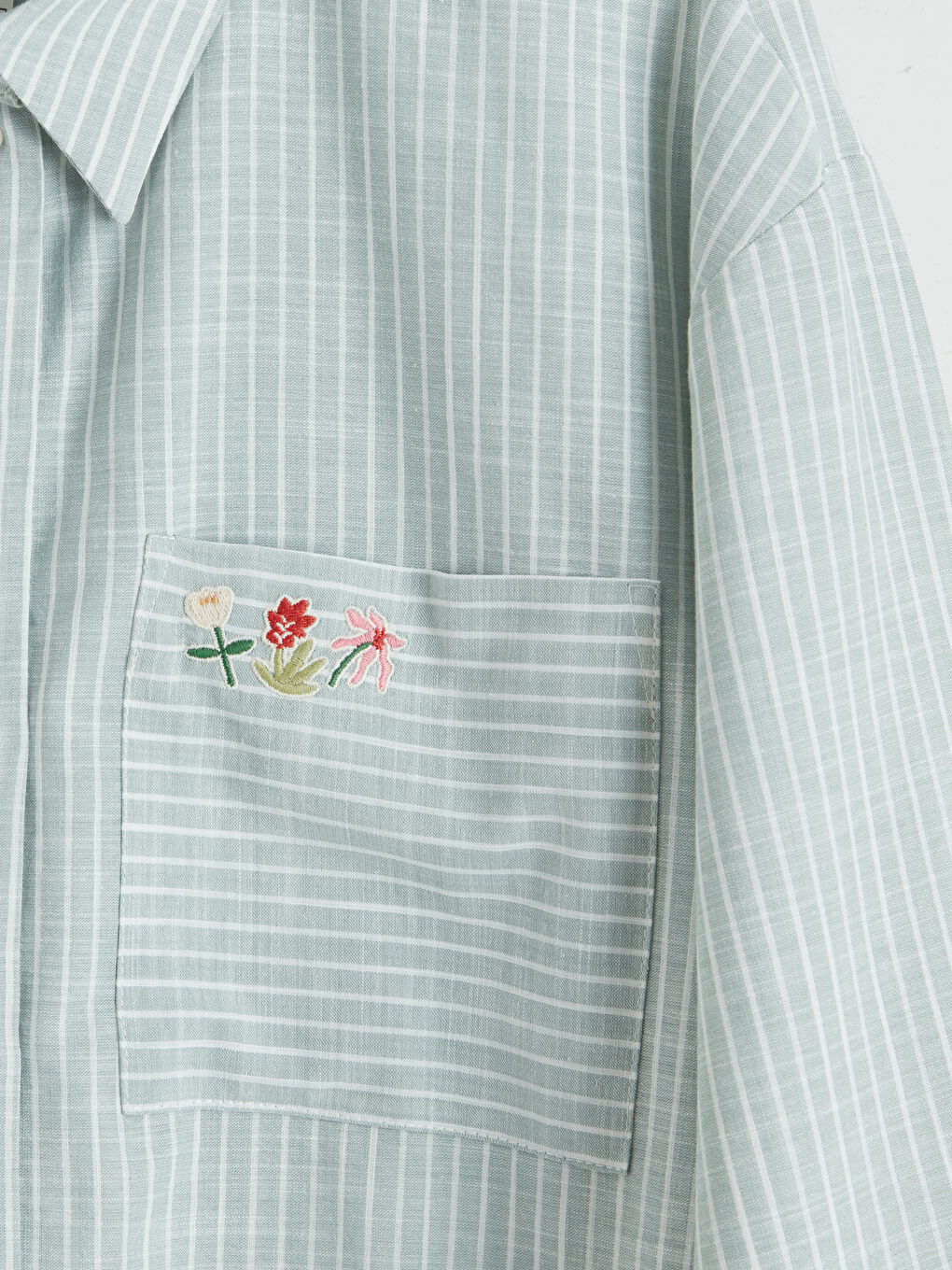 Yeşil Çizgili Oversize Poplin Kadın Gömlek Tunik-2