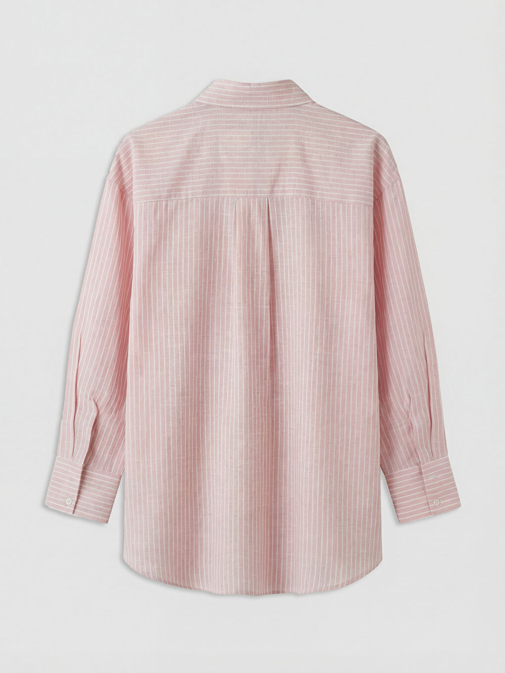 Pembe Çizgili Oversize Poplin Kadın Gömlek Tunik-1