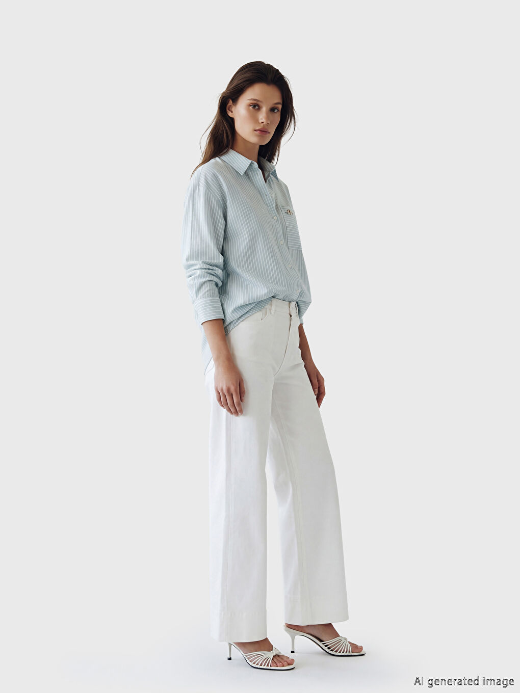 Yeşil Çizgili Oversize Poplin Kadın Gömlek Tunik-1