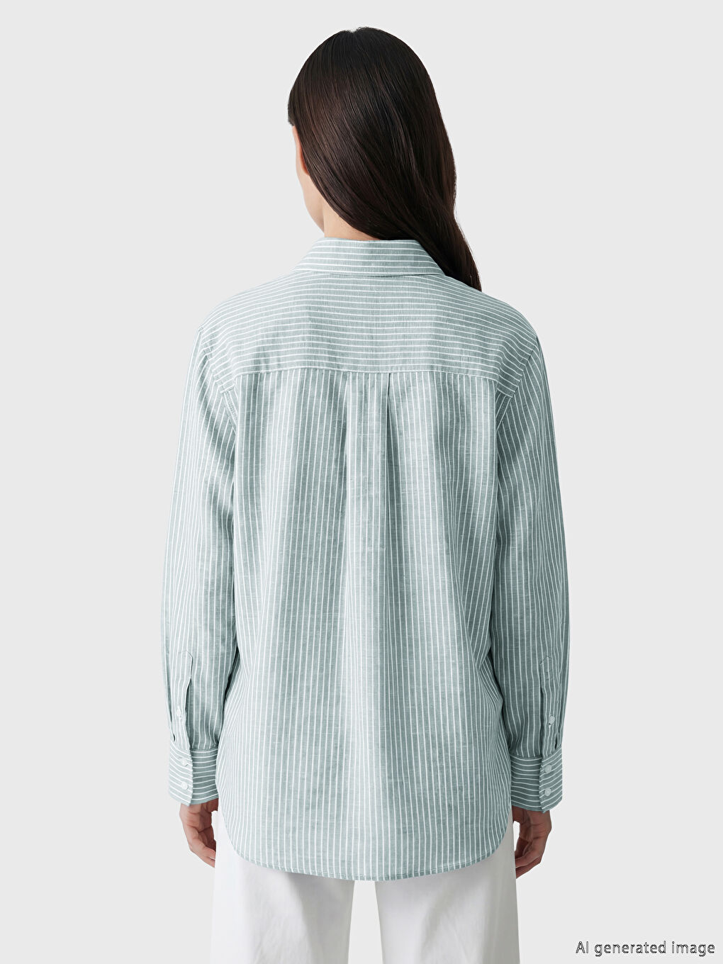 Yeşil Çizgili Oversize Poplin Kadın Gömlek Tunik-3