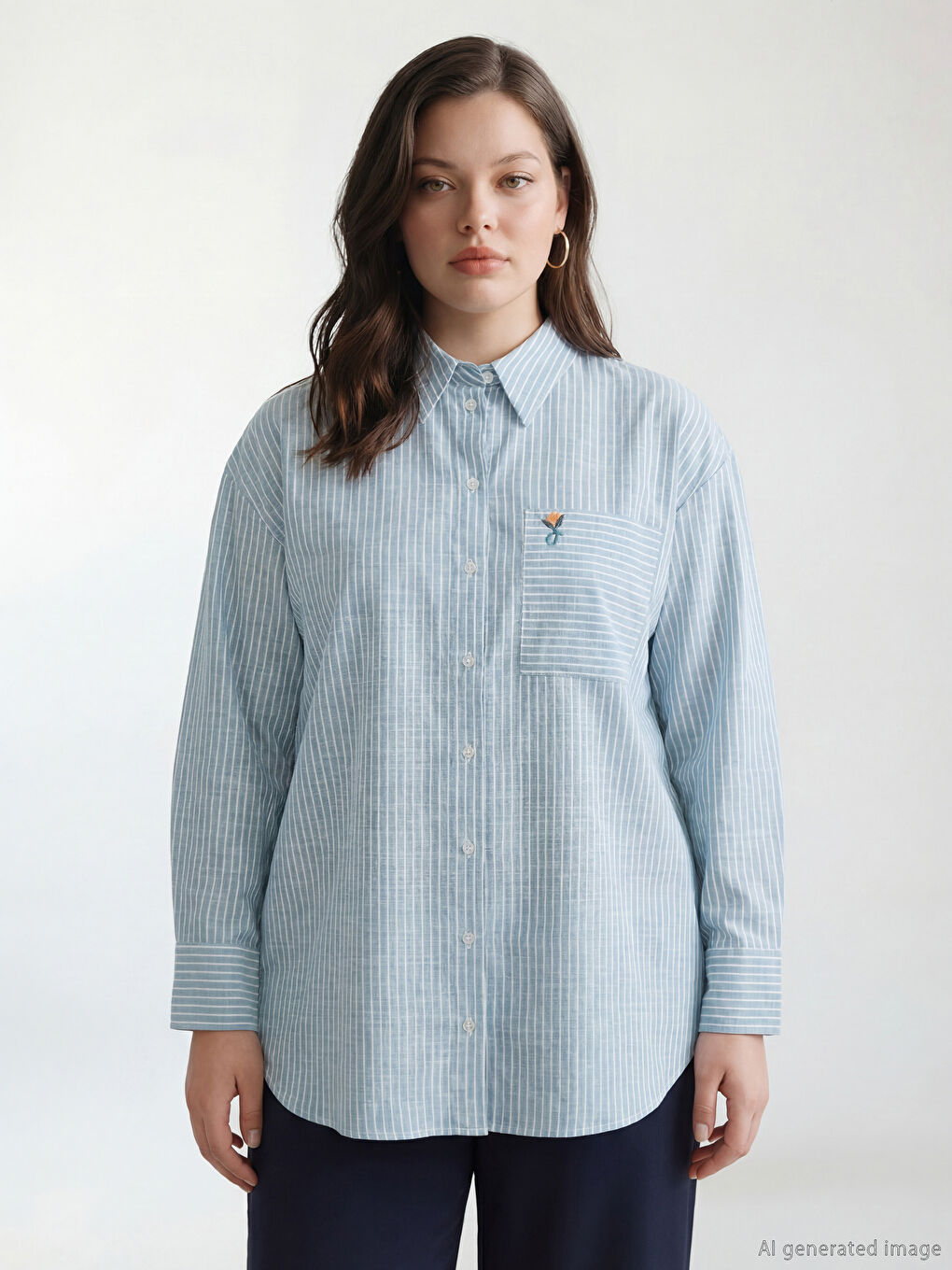 Yeşil Çizgili Oversize Poplin Kadın Gömlek Tunik-1