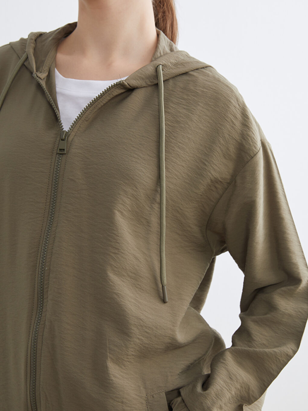 Haki Kapüşonlu Oversize Kadın Tunik-2