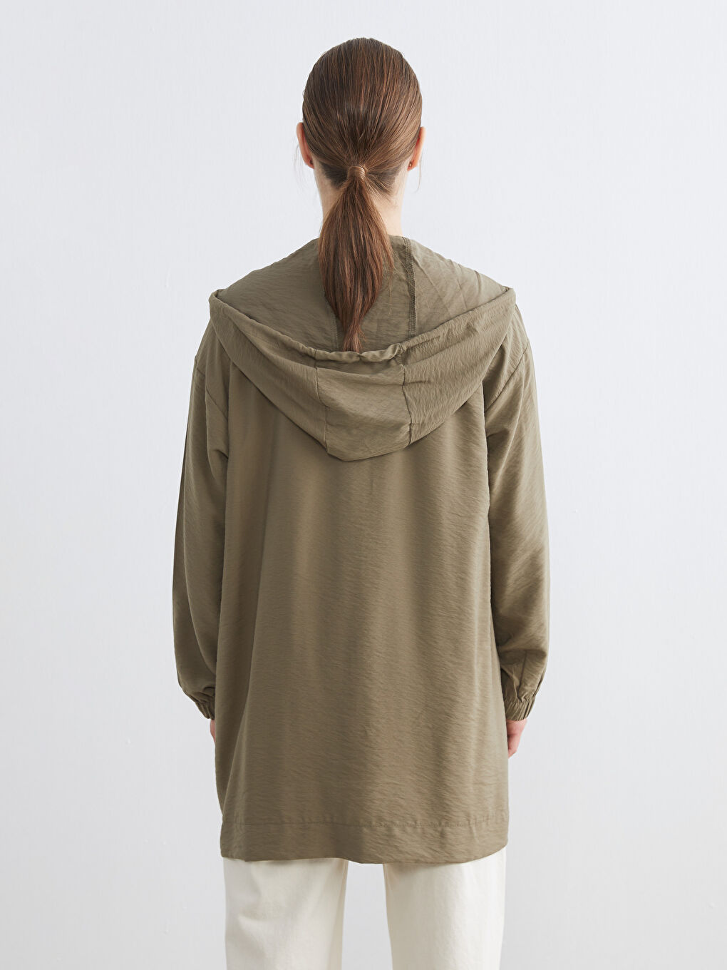 Haki Kapüşonlu Oversize Kadın Tunik-3