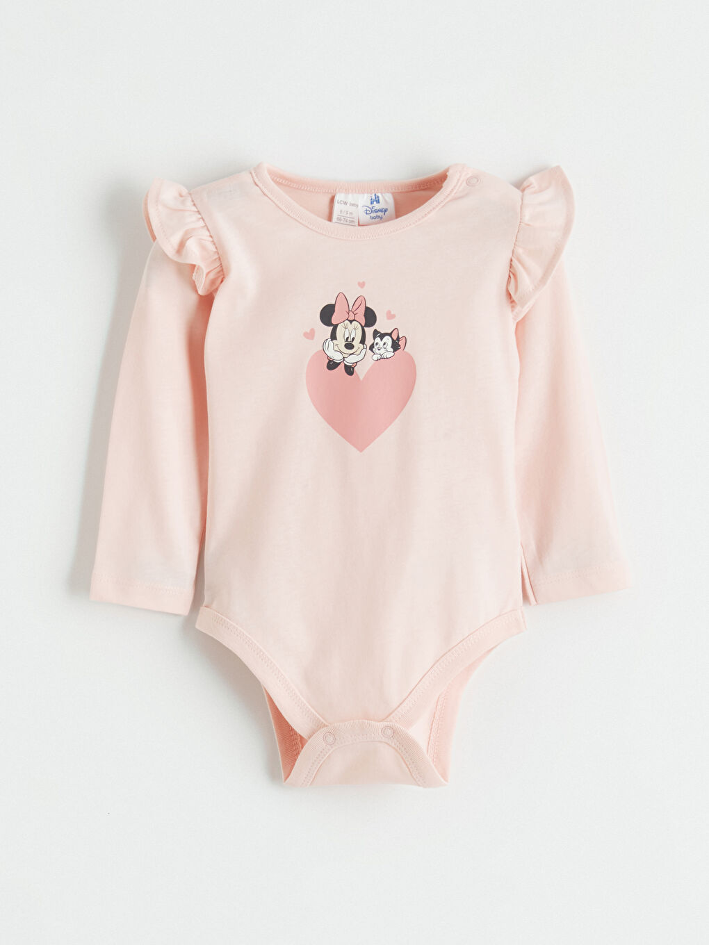 Pembe Bisiklet Yaka Minnie Mouse Baskılı Kız Bebek Çıtçıtlı Body ve Tayt-1