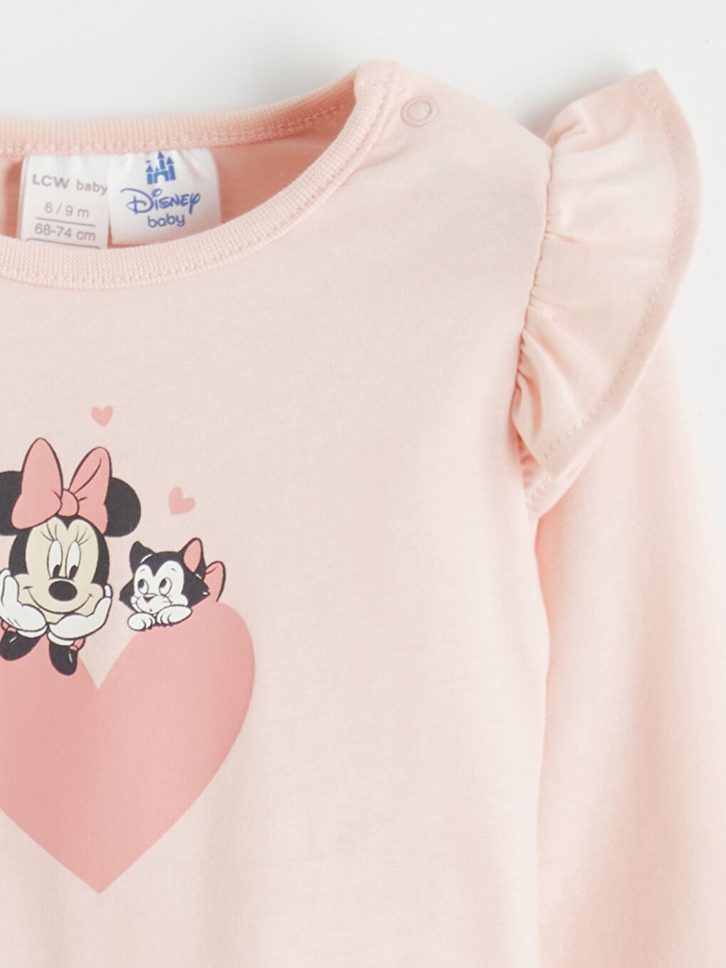 Pembe Bisiklet Yaka Minnie Mouse Baskılı Kız Bebek Çıtçıtlı Body ve Tayt-2