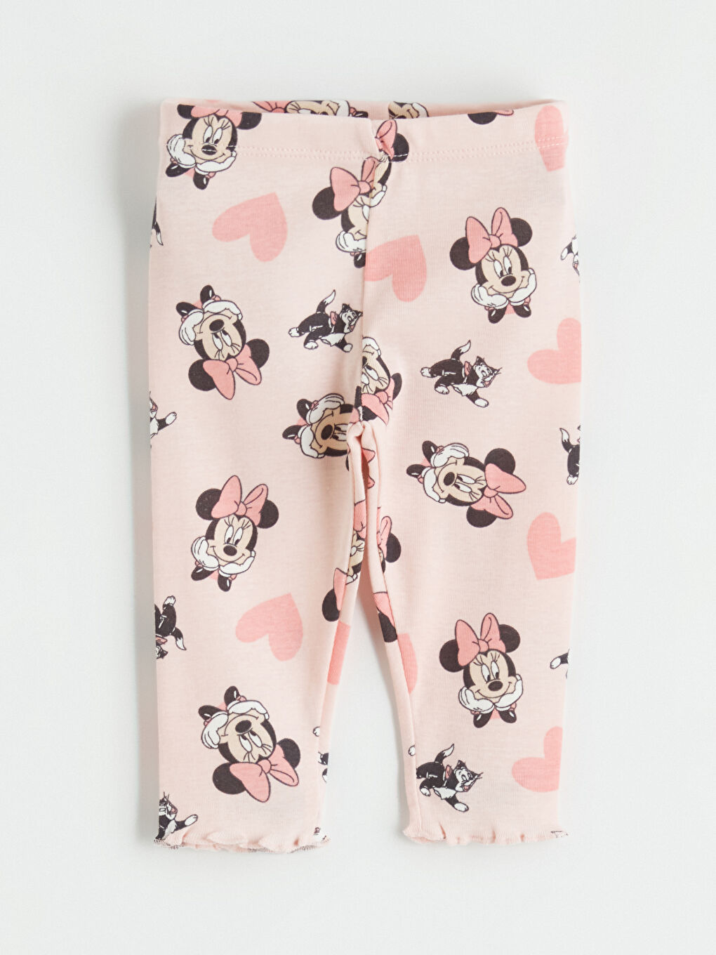 Pembe Bisiklet Yaka Minnie Mouse Baskılı Kız Bebek Çıtçıtlı Body ve Tayt-7