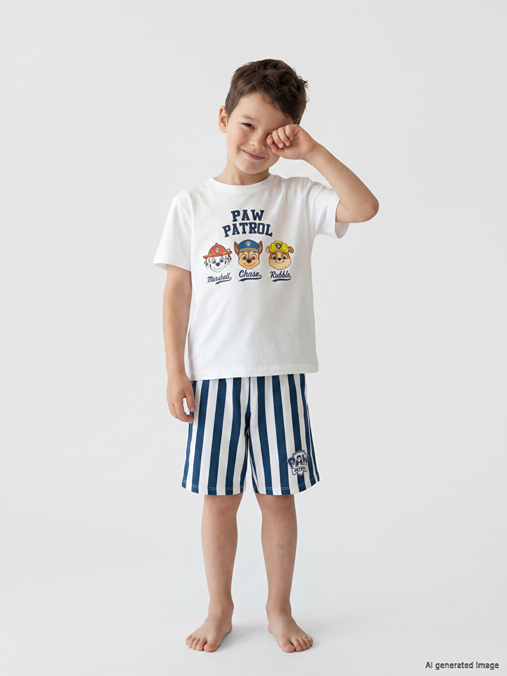 Beyaz Paw Patrol Baskılı Erkek Çocuk Şortlu Pijama Takımı