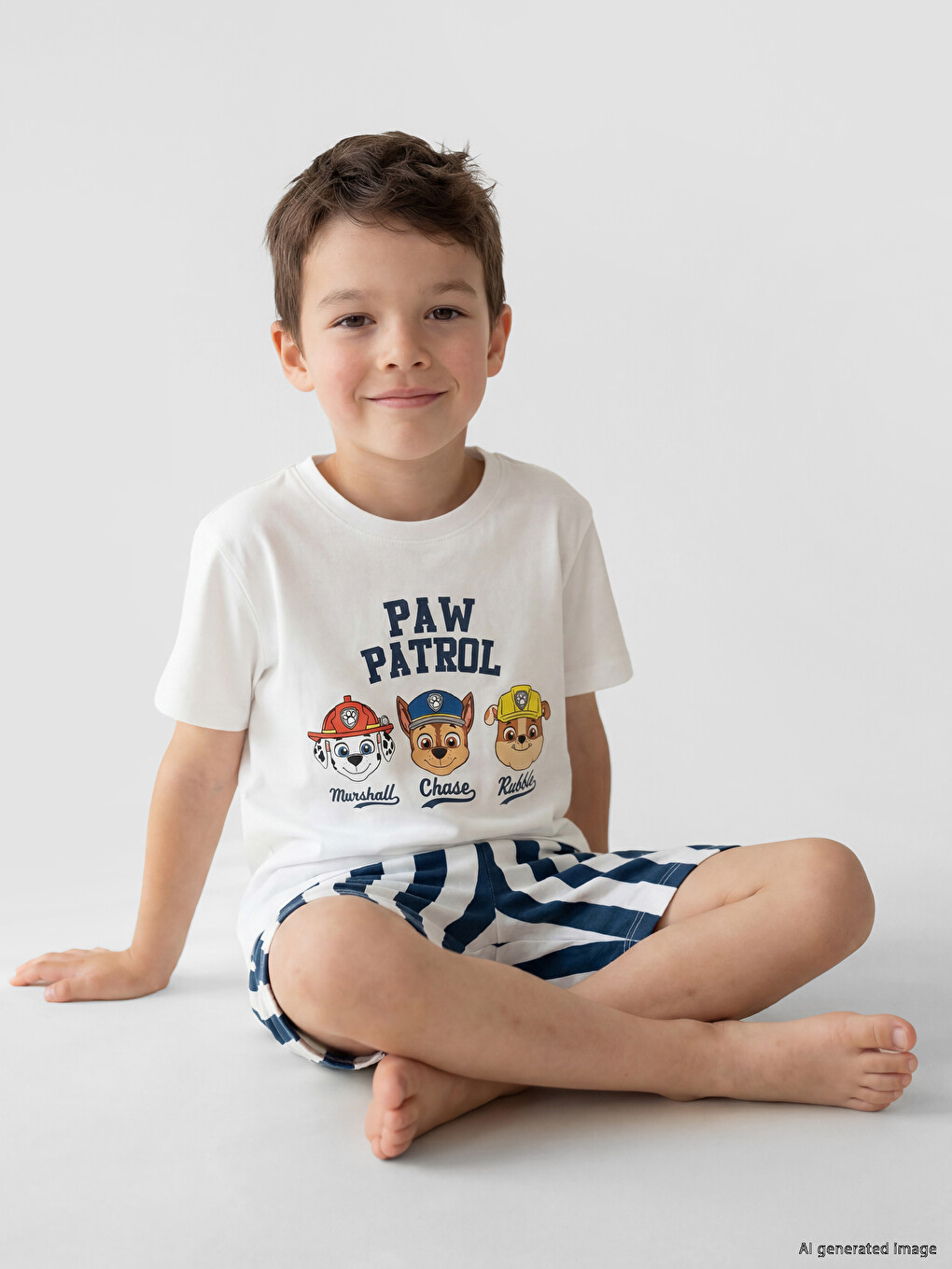 Beyaz Paw Patrol Baskılı Erkek Çocuk Şortlu Pijama Takımı-1