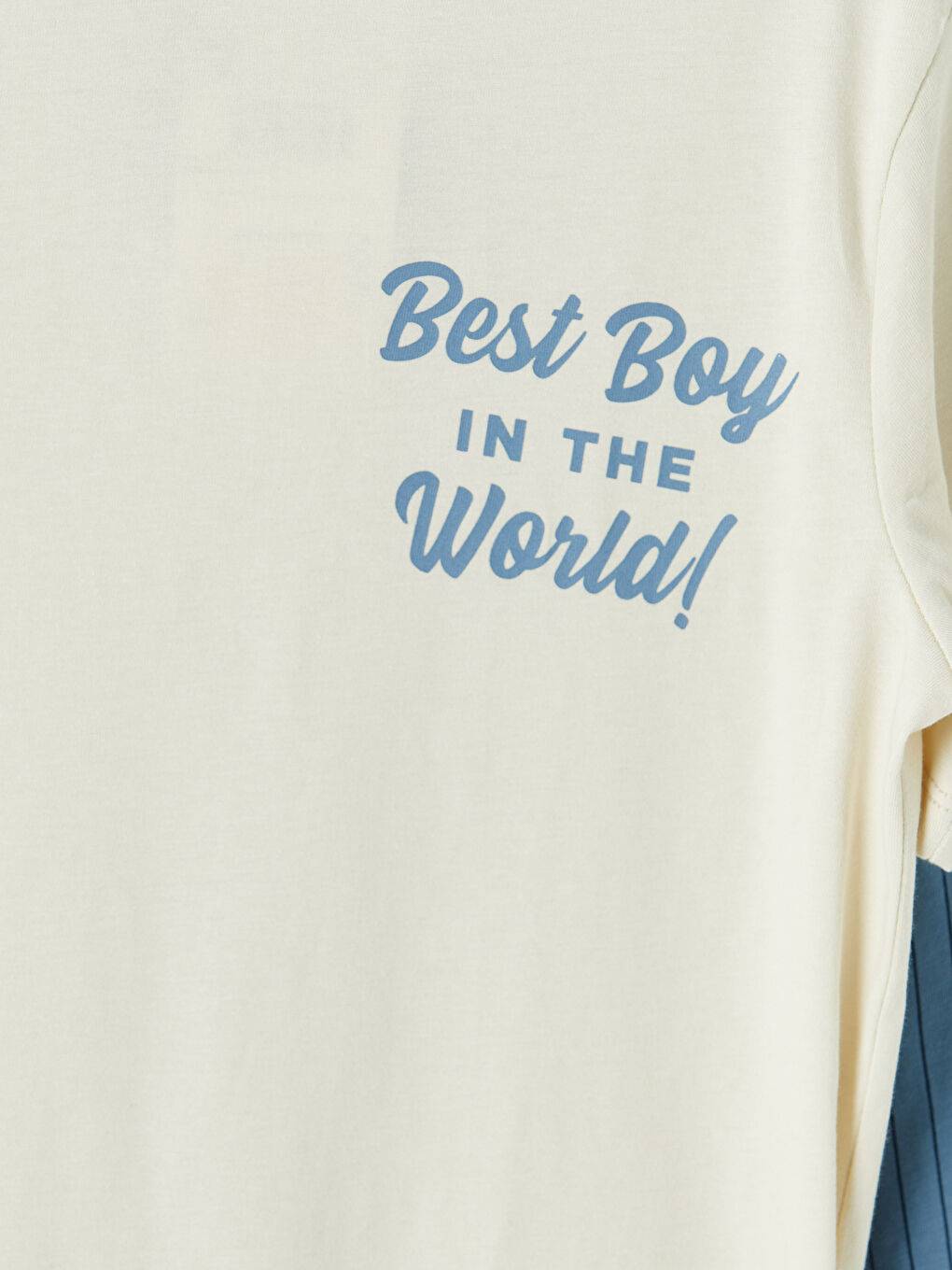 Bej Bisiklet Yaka Erkek Çocuk Şortlu Pijama Takımı-6