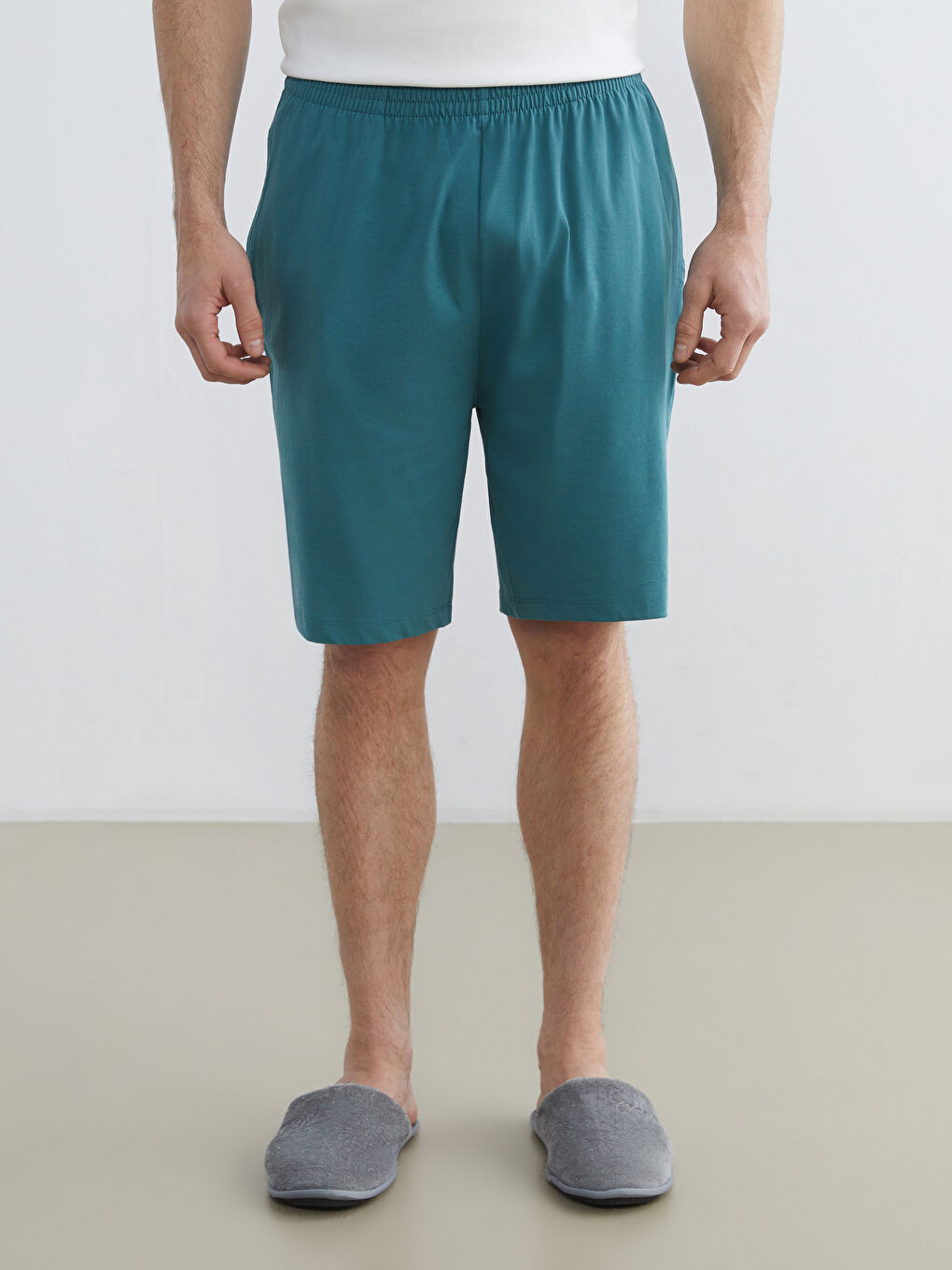 Yeşil Standart Kalıp Erkek Pijama Alt Şort-1