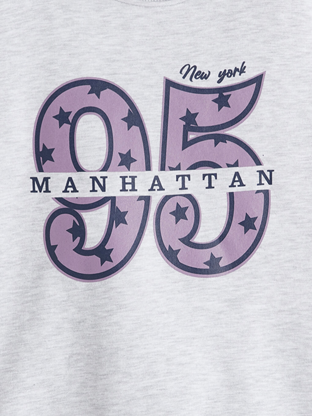 Gri Bisiklet Yaka New York Baskılı Kız Çocuk Kalın Sweatshirt-1