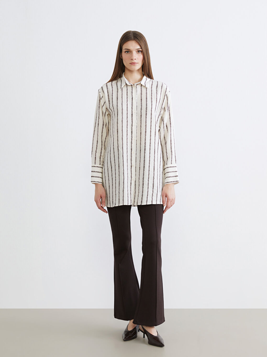 Kahverengi Desenli Kadın Gömlek Tunik-1