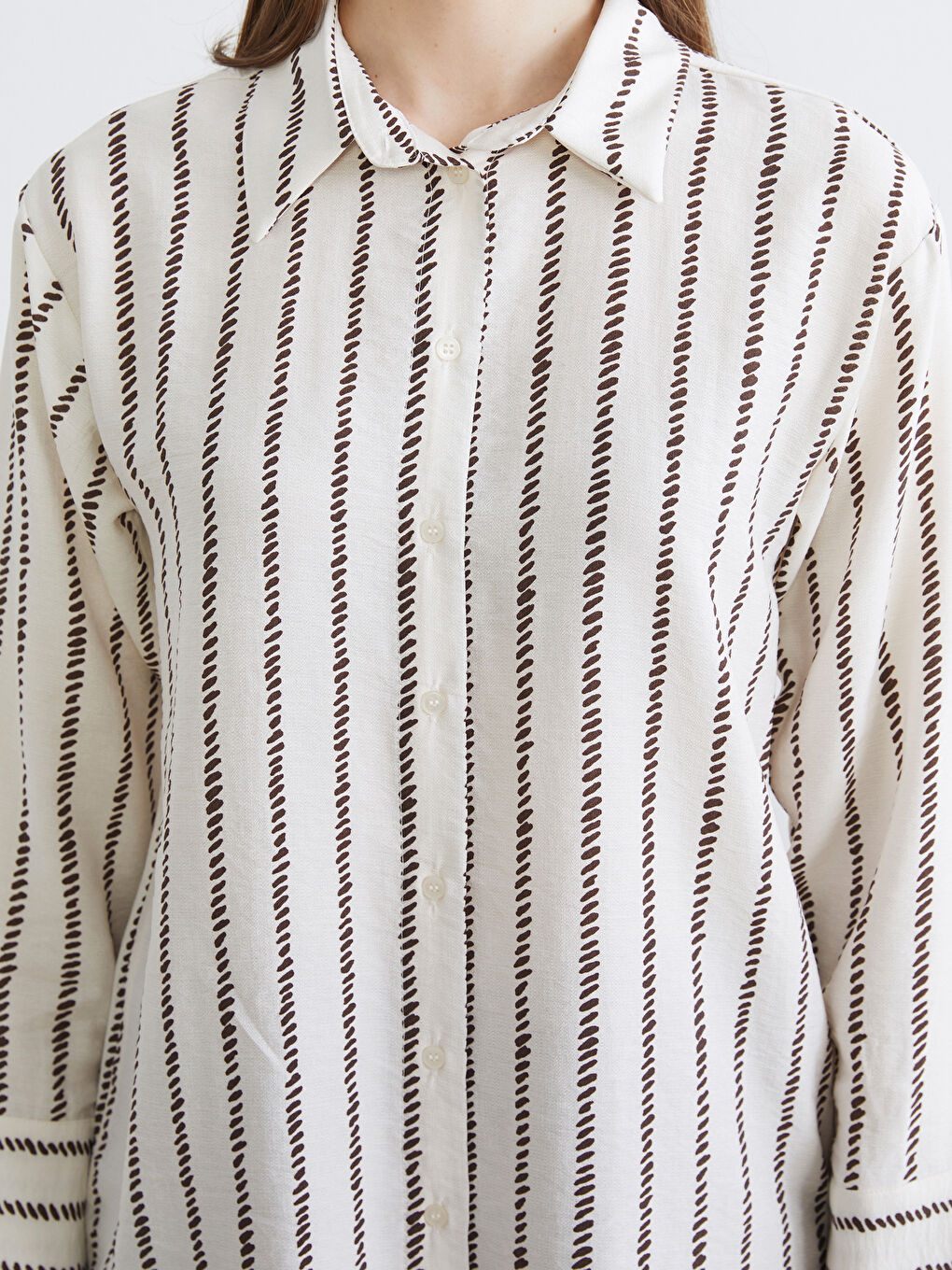 Kahverengi Desenli Kadın Gömlek Tunik-2