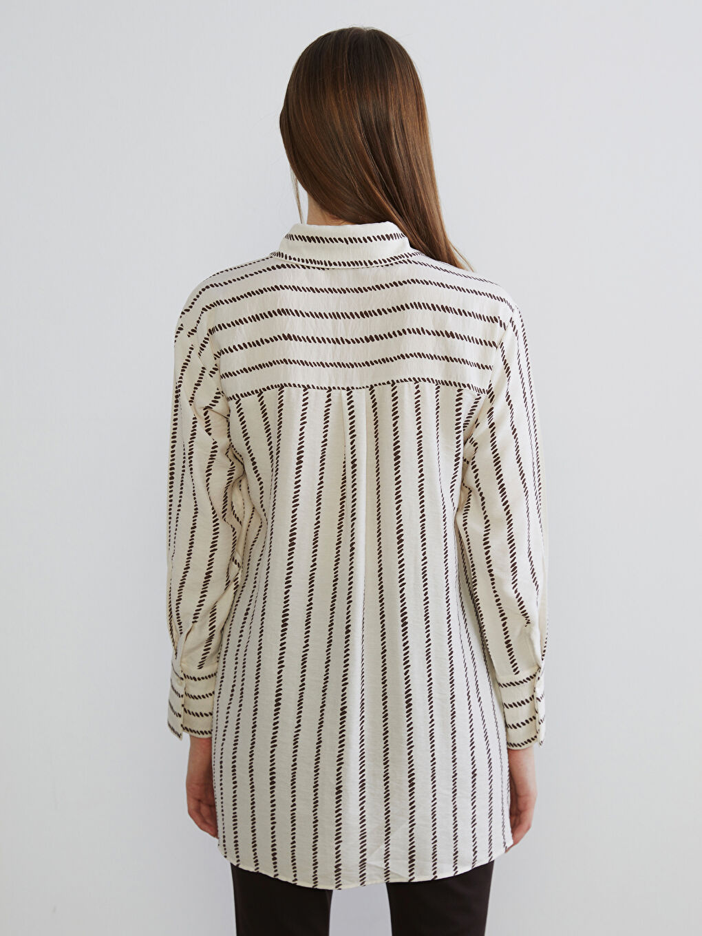 Kahverengi Desenli Kadın Gömlek Tunik-3