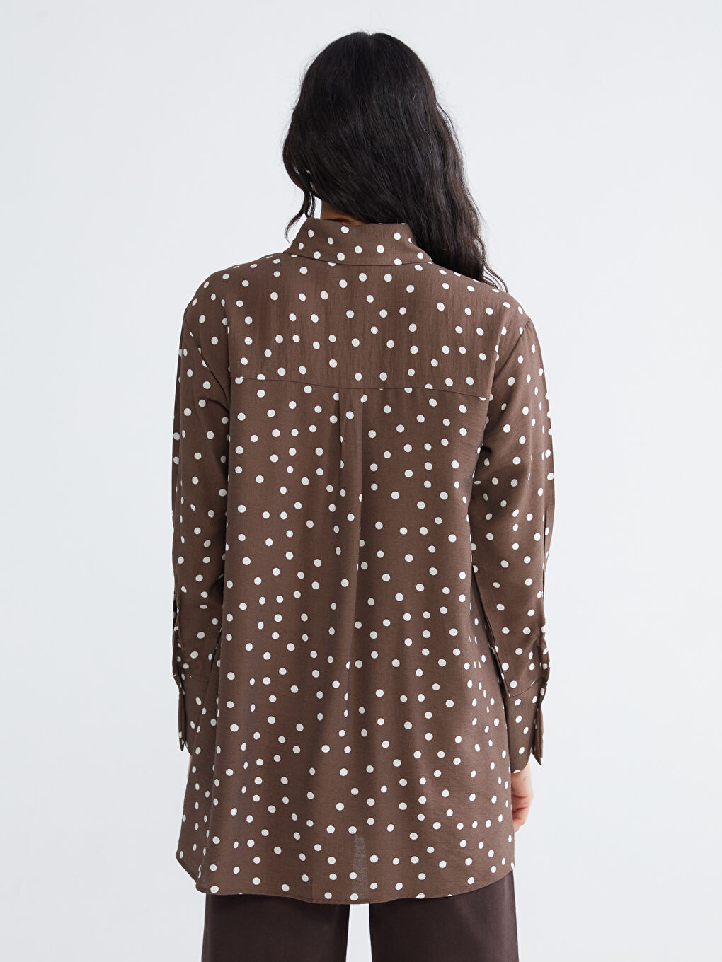 Kahverengi Puantiyeli Kadın Gömlek Tunik-3