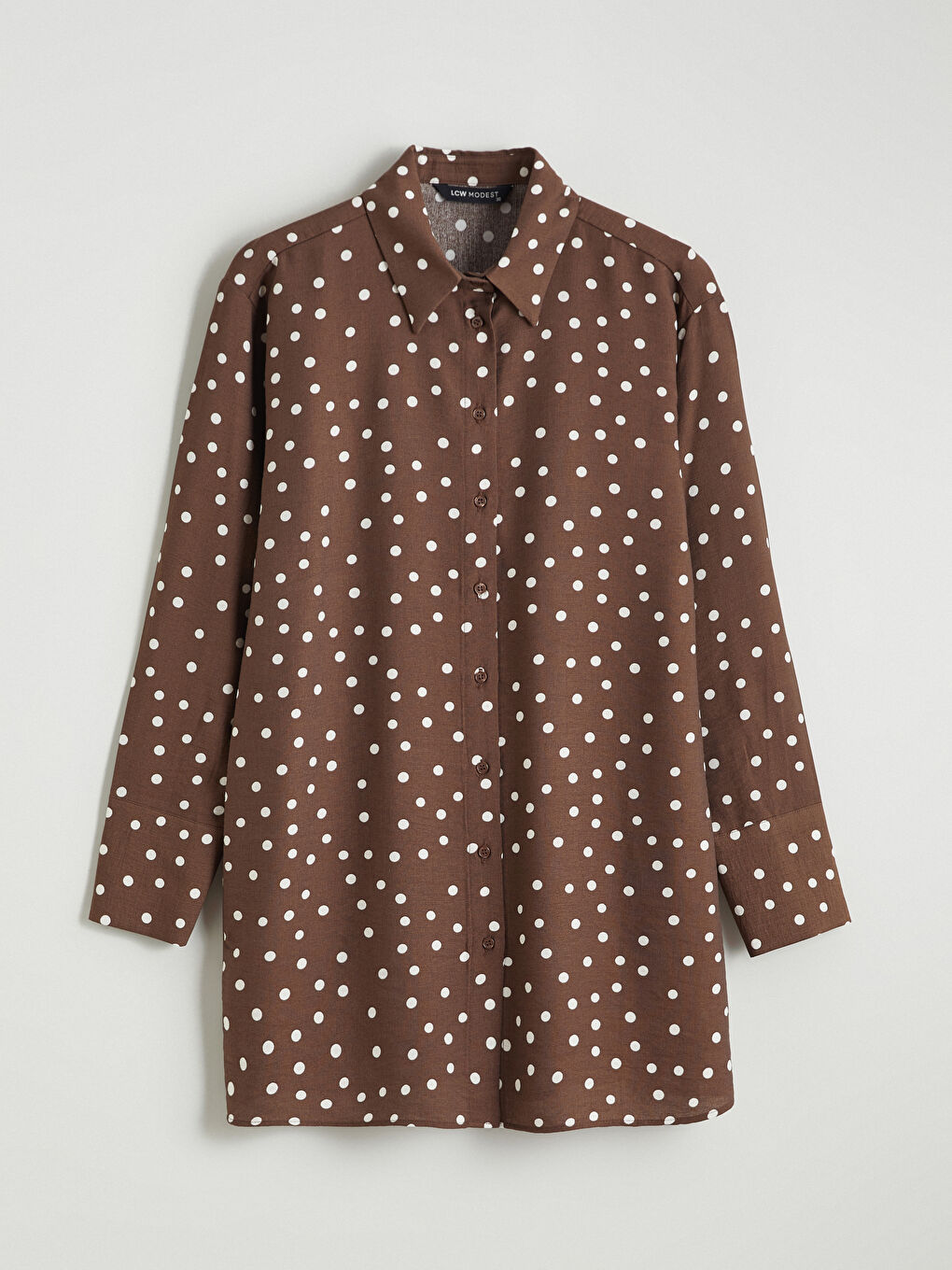 Kahverengi Puantiyeli Kadın Gömlek Tunik-4