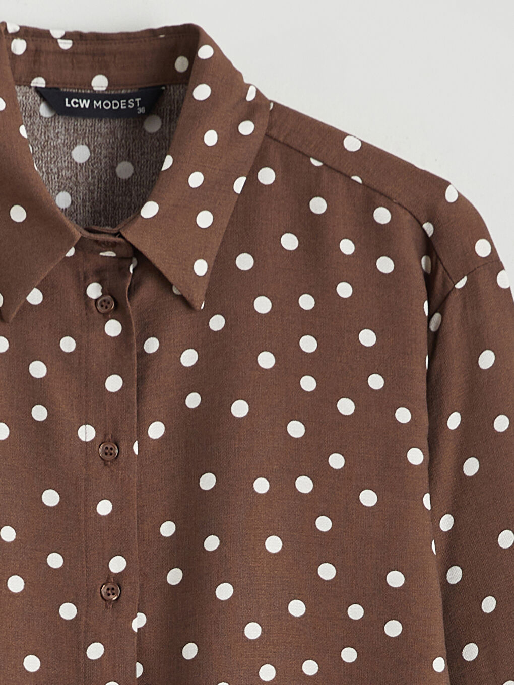 Kahverengi Puantiyeli Kadın Gömlek Tunik-5