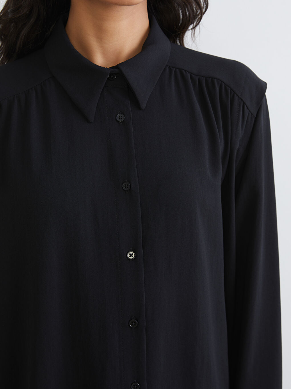 Siyah Büzgülü Oversize Kadın Gömlek Tunik-2