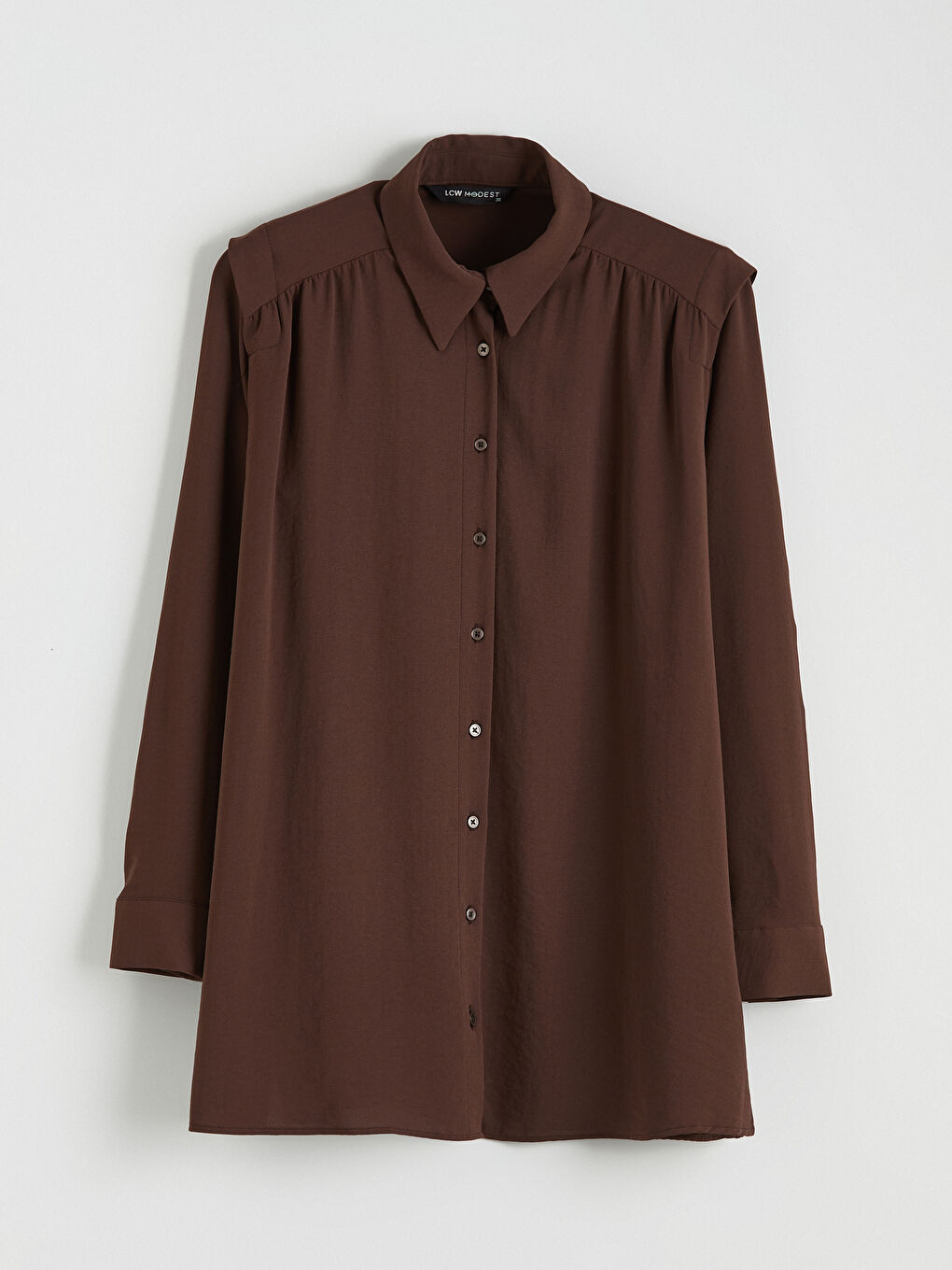 Kahverengi Büzgülü Oversize Kadın Gömlek Tunik-4