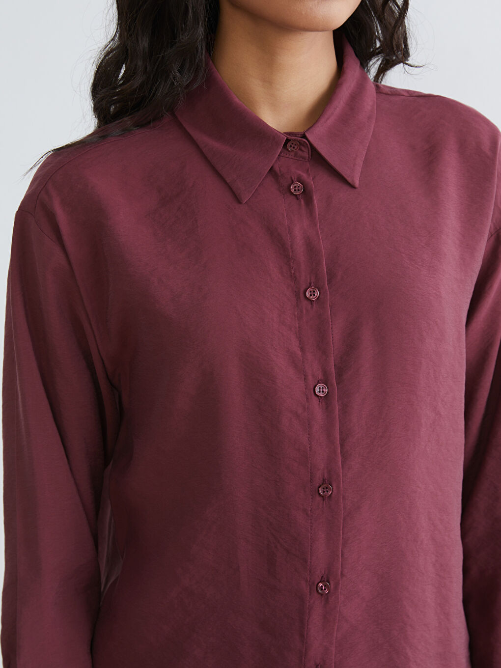Bordo Oversize Modal Karışımlı Kadın Gömlek Tunik-2