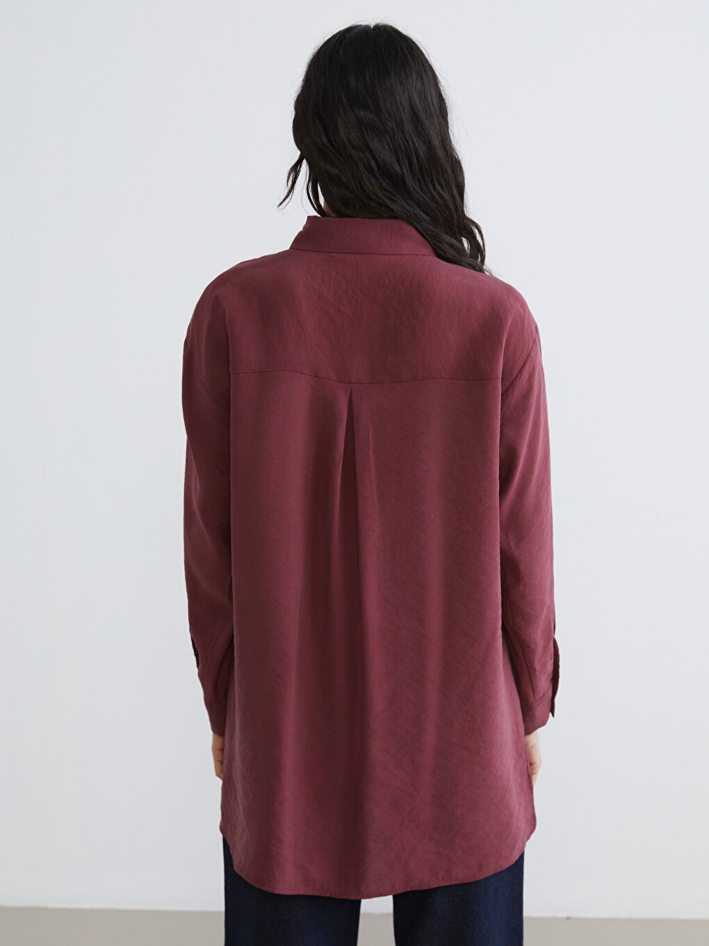 Bordo Oversize Modal Karışımlı Kadın Gömlek Tunik-3