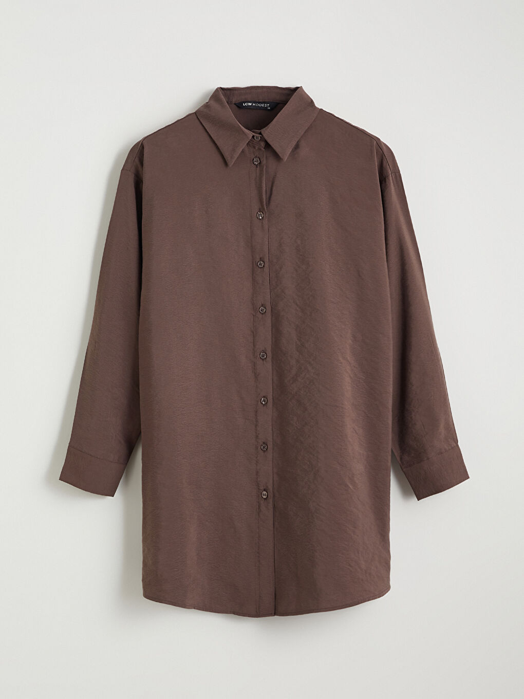 Kahverengi Oversize Modal Karışımlı Kadın Gömlek Tunik-4