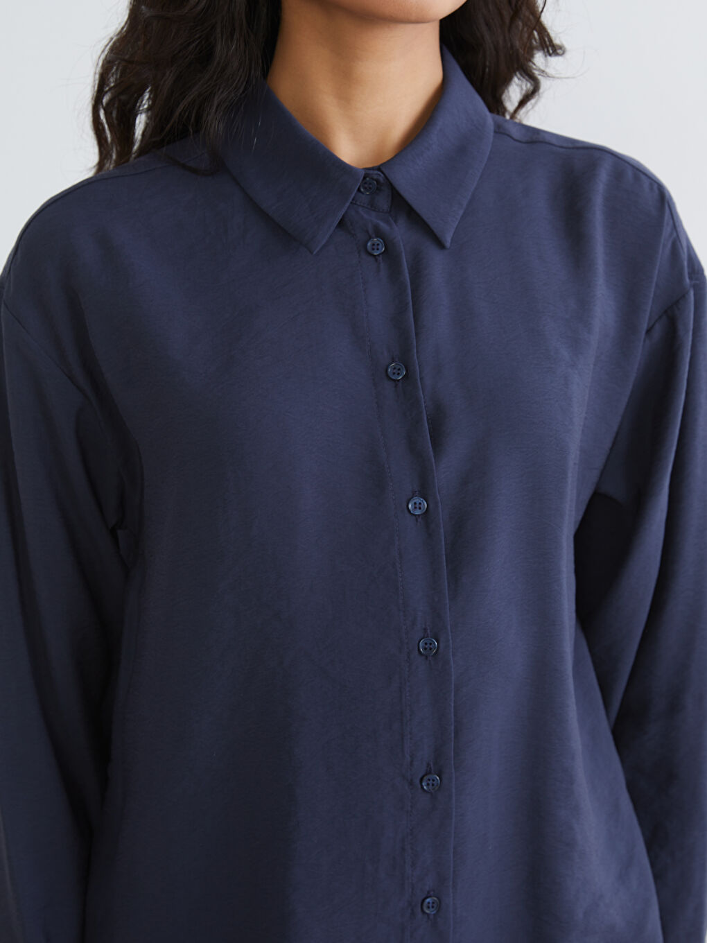 Lacivert Oversize Modal Karışımlı Kadın Gömlek Tunik-2