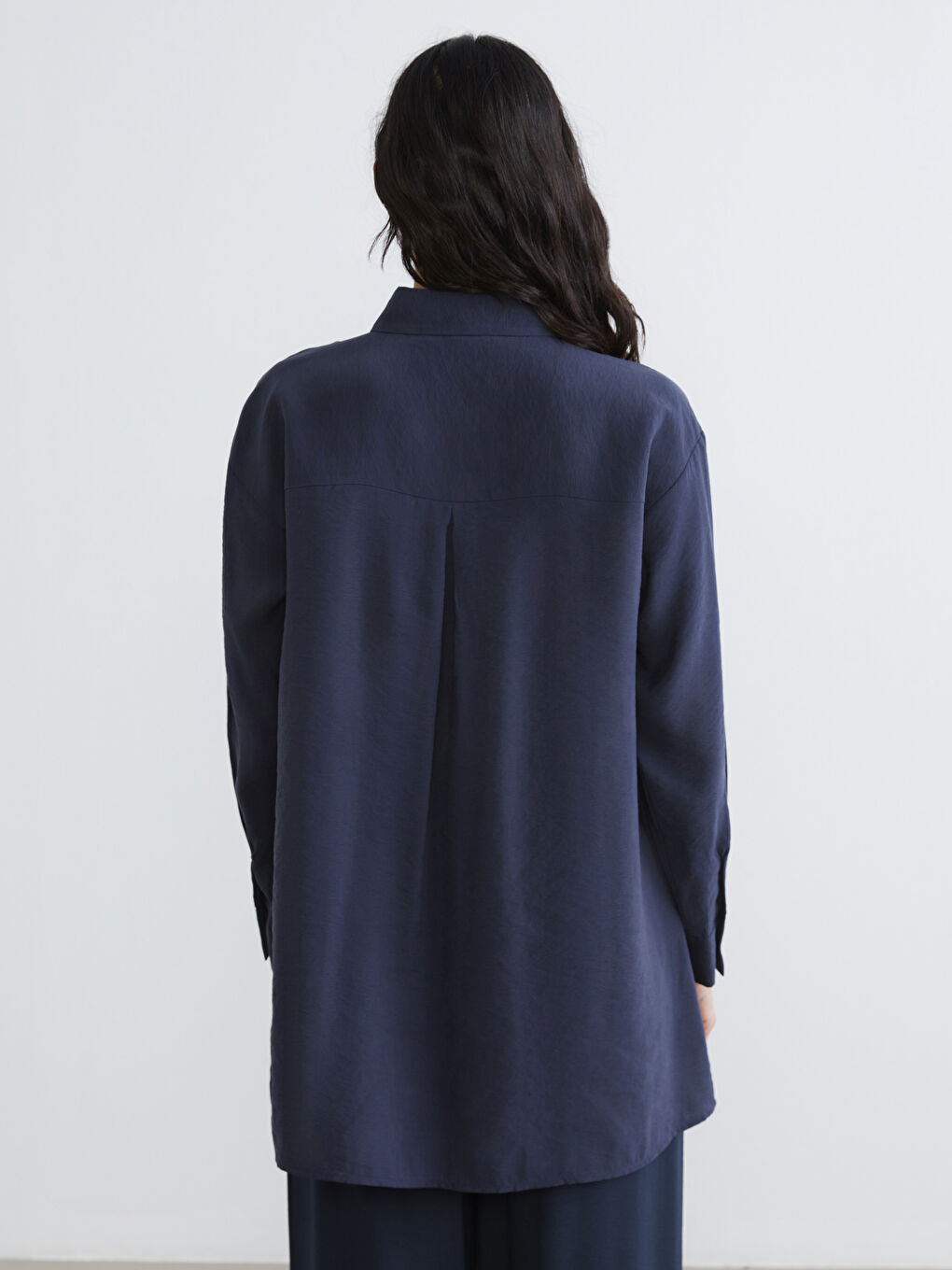 Lacivert Oversize Modal Karışımlı Kadın Gömlek Tunik-3
