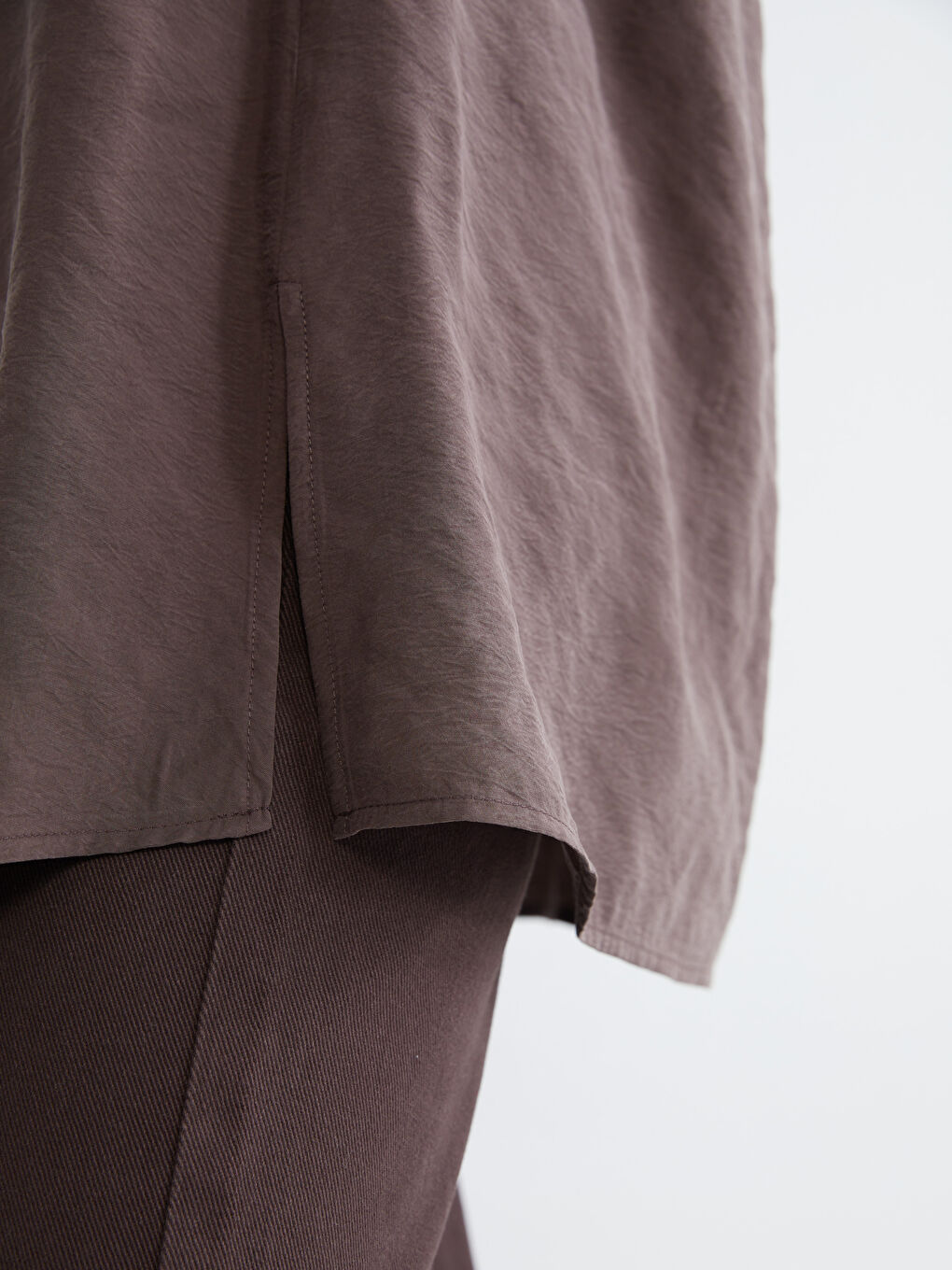 Kahverengi Oversize Modal Karışımlı Kadın Gömlek Tunik-2