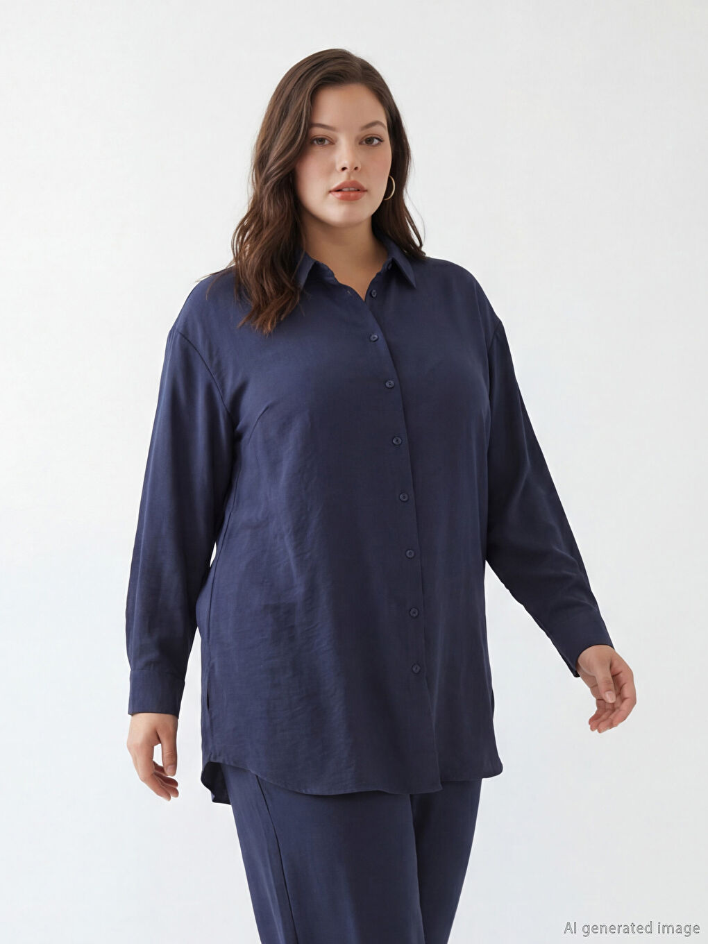 Lacivert Oversize Modal Karışımlı Kadın Gömlek Tunik-1