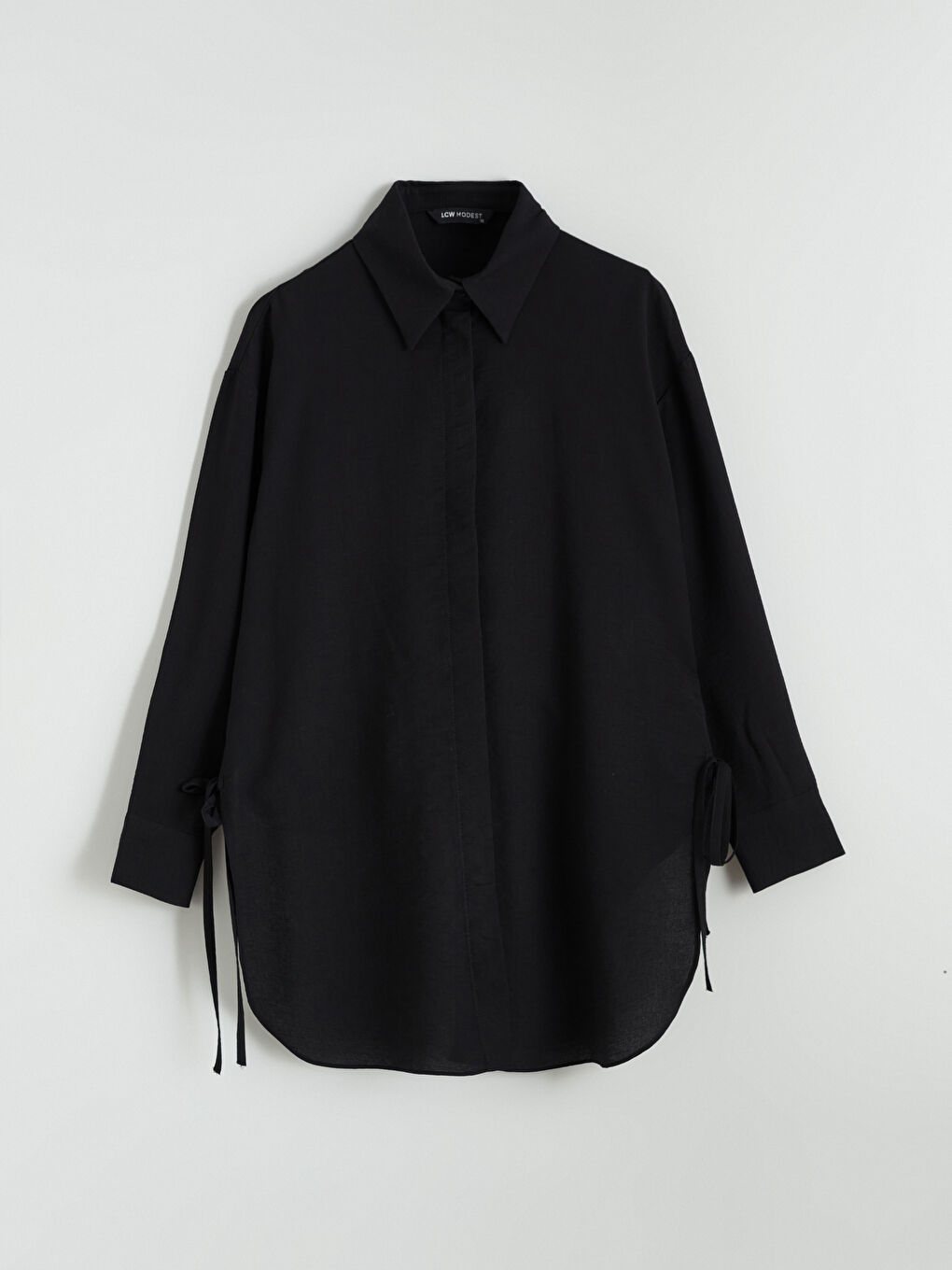 Siyah Bağlama Detaylı Kadın Gömlek Tunik-4