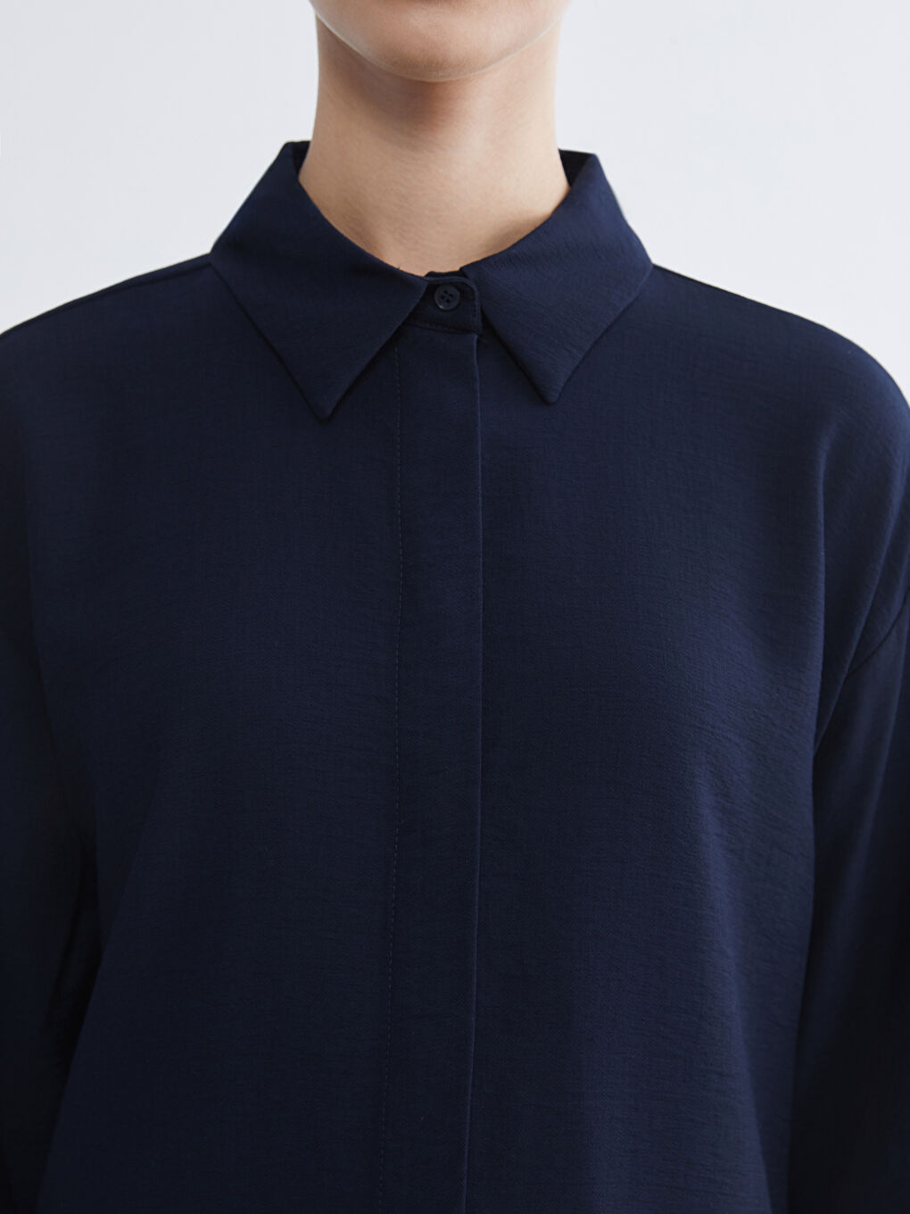 Lacivert Bağlama Detaylı Kadın Gömlek Tunik-2