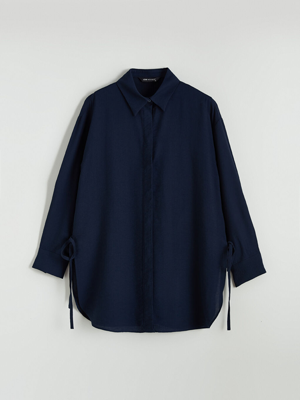 Lacivert Bağlama Detaylı Kadın Gömlek Tunik-4