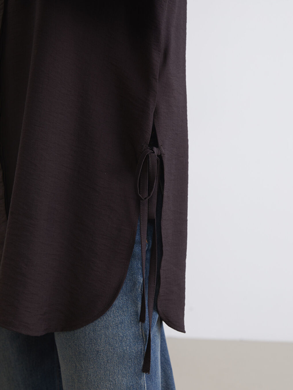 Kahverengi Bağlama Detaylı Kadın Gömlek Tunik-2