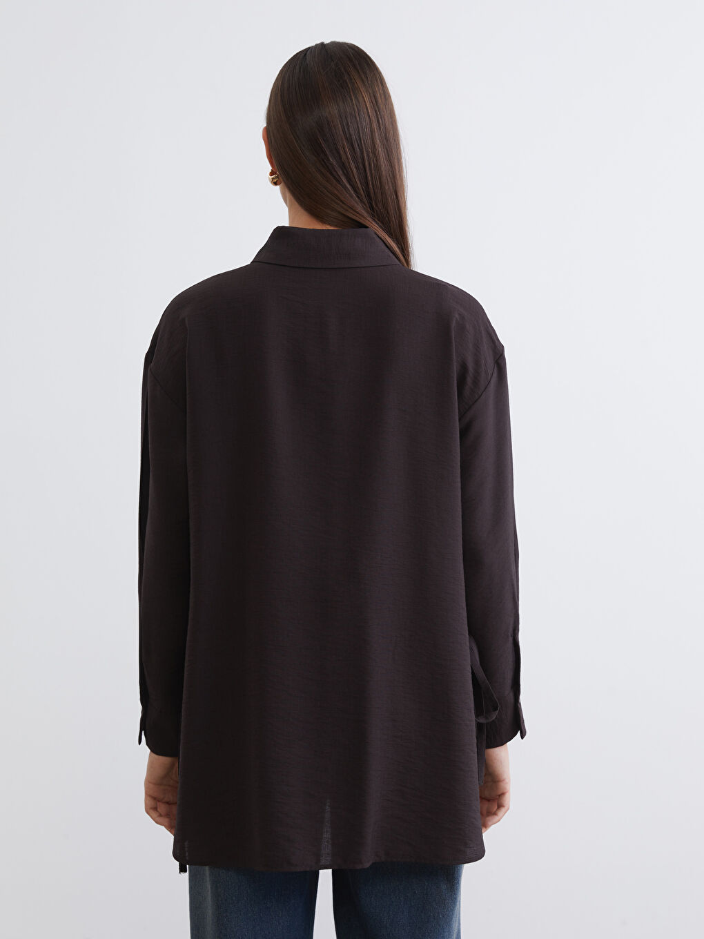 Kahverengi Bağlama Detaylı Kadın Gömlek Tunik-3