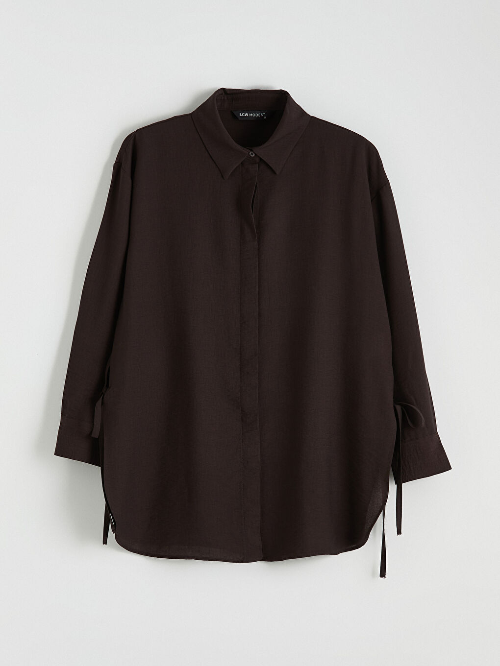 Kahverengi Bağlama Detaylı Kadın Gömlek Tunik-4