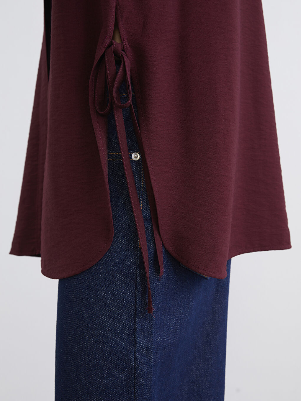 Bordo Bağlama Detaylı Kadın Gömlek Tunik-2