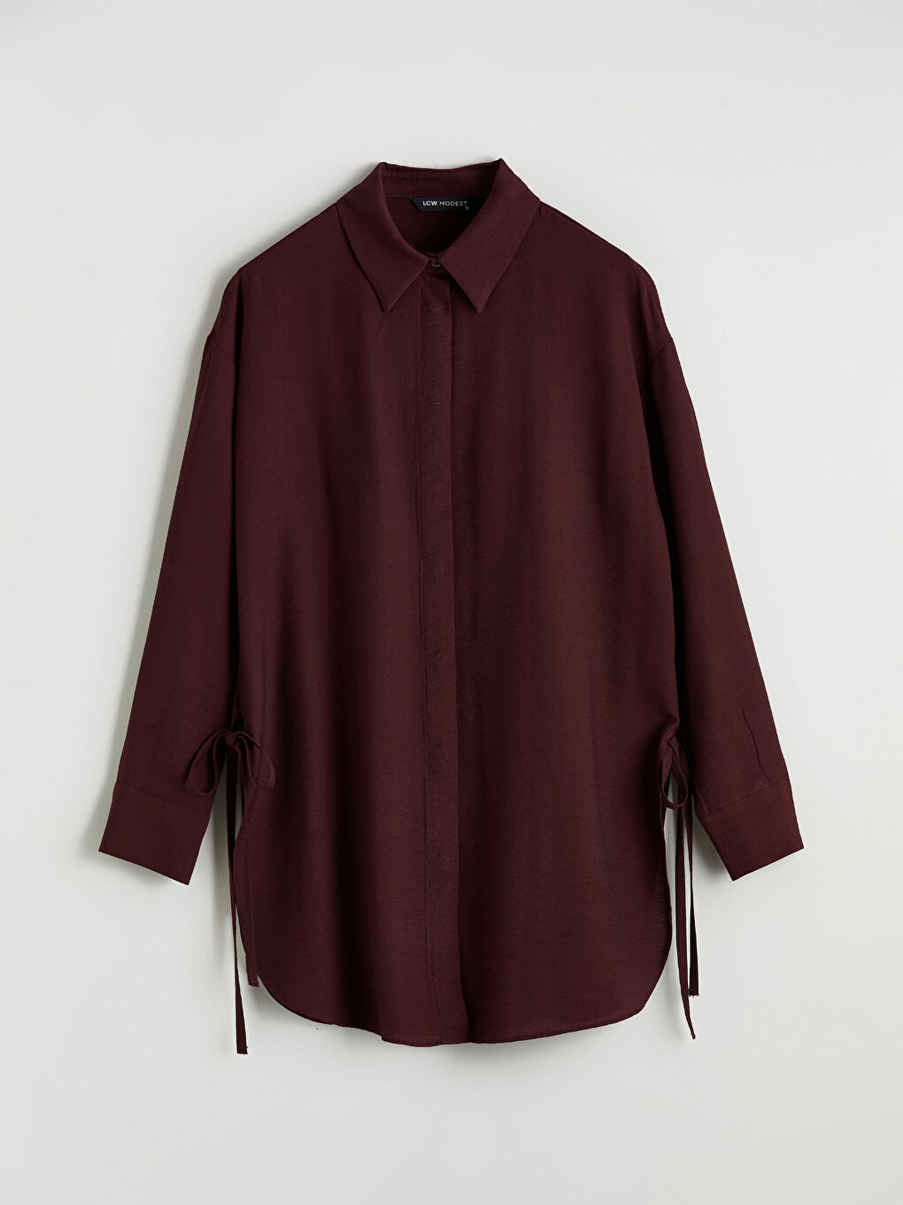 Bordo Bağlama Detaylı Kadın Gömlek Tunik-4